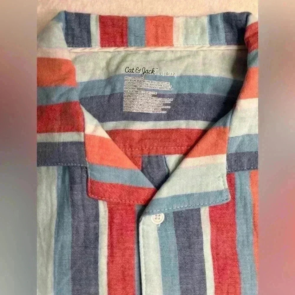 Cat & Jack Boys' Short Sleeve Button-Down Shirt 100% Cotton summer top - Picture 4 of 12